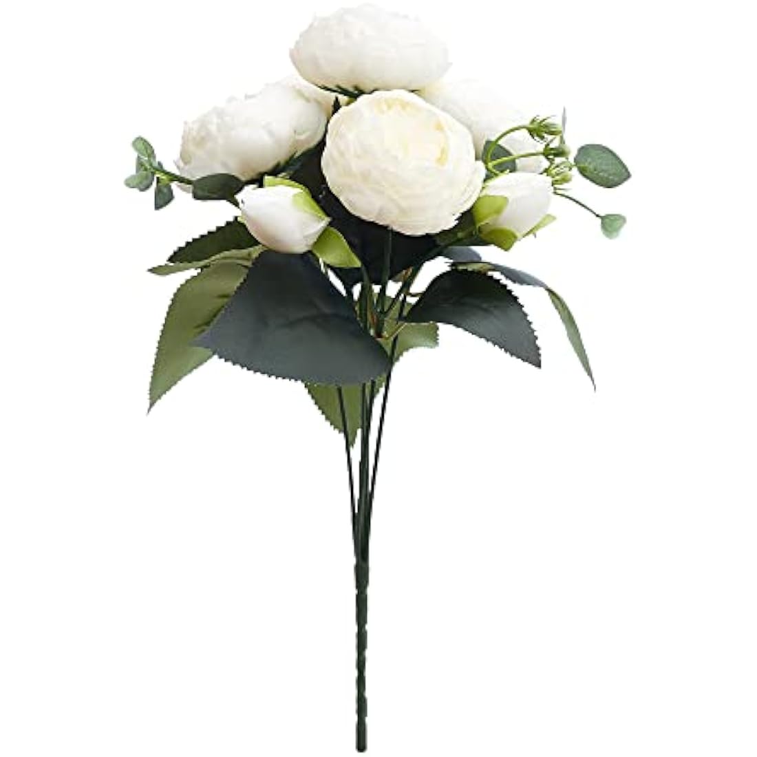 The Baked Studio - Silk Peony and Tea Rose Artificial Bouquet 9 Heads Realistic Fake Plant for DIY Craft Cake Living Room Home Wedding Decoration (MILK WHITE)