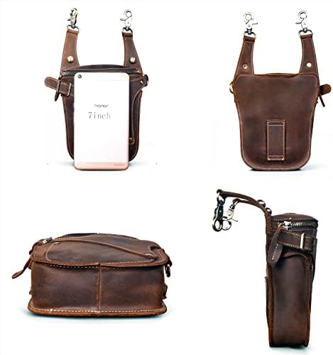 Le'aokuu Mens Genuine Leather Messenger Shoulder Bag Waist Bag Pack Drop Leg Bag Motorcycle 833