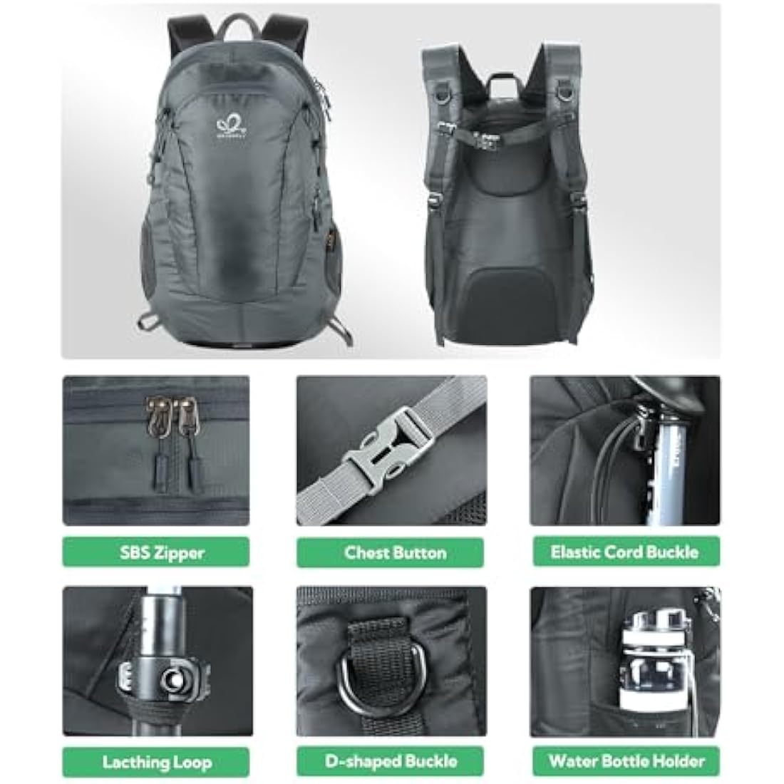 Waterfly 25L Hiking Backpack Daypack: Water Resistent Lightweight Rucksack with Rain Cover for Men Women Outdoor Camping Hiking Travel Daypack