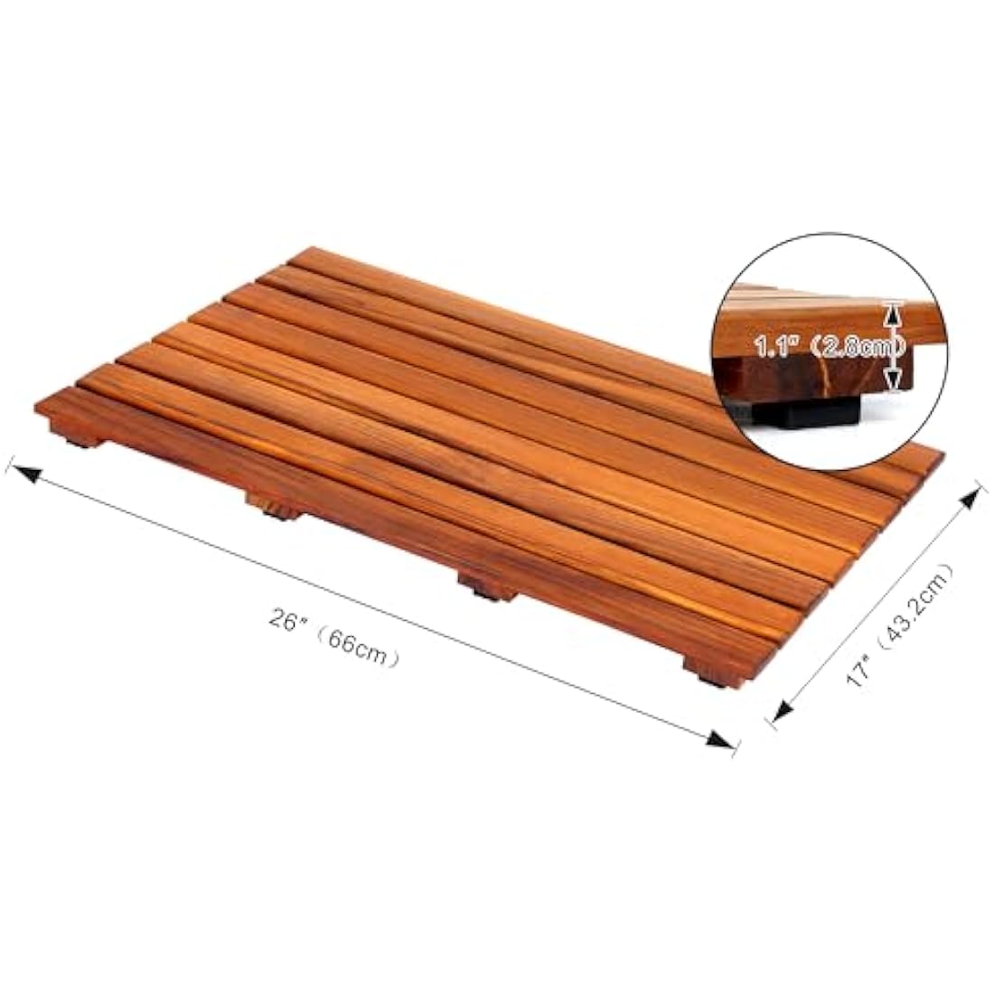 VaeFae Teak Shower Mat, Non-Slip Bath Mat, Luxury Spa Mat, Wooden Mat for Bathtub, 66 x 43.2 cm
