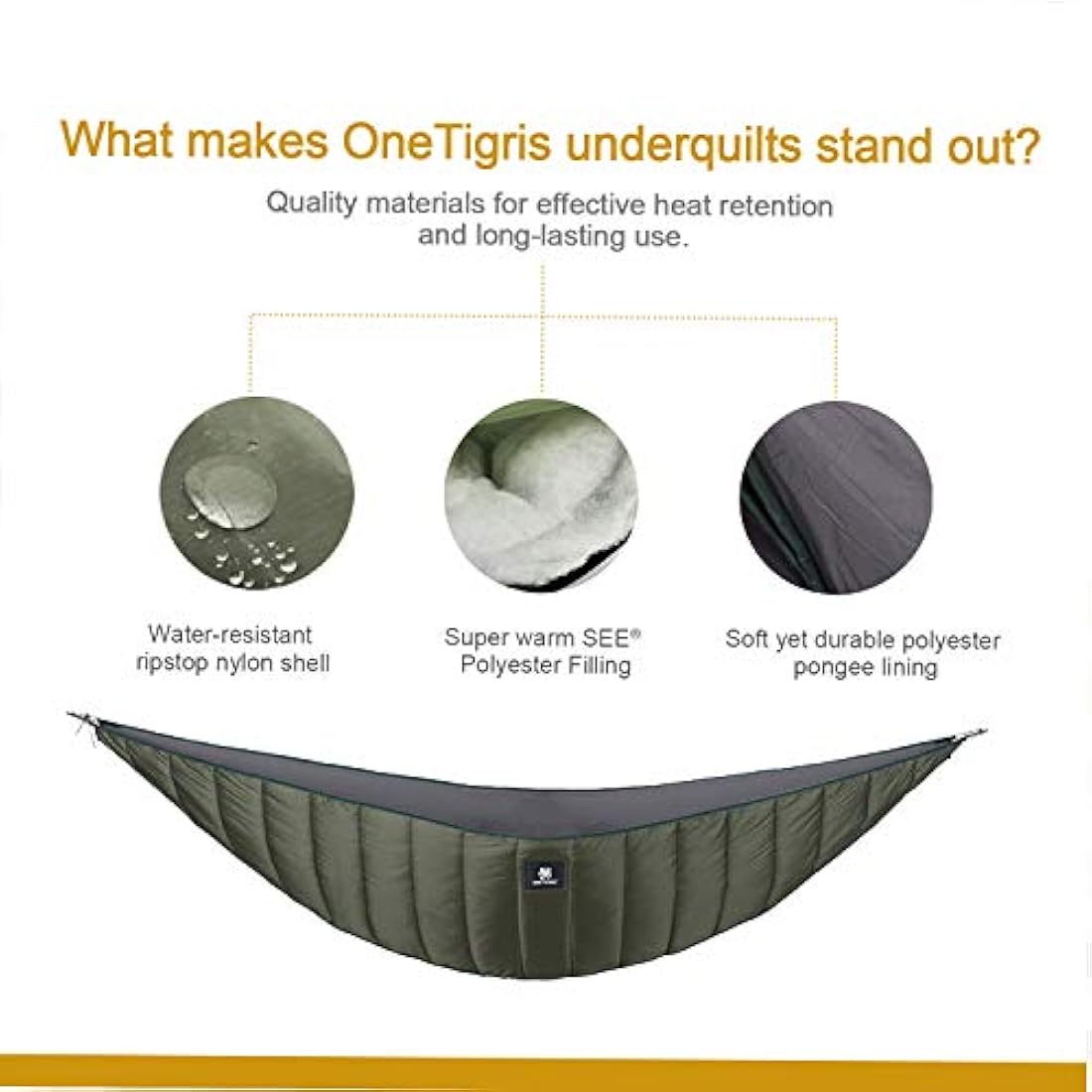 OneTigris Night Protector Ultralight Hammock Underquilt, Full Length Camping Quilt for Hammocks Warm 3-4 Seasons, Weighs only 800g, Great for Camping Hiking Backpacking Traveling Beach