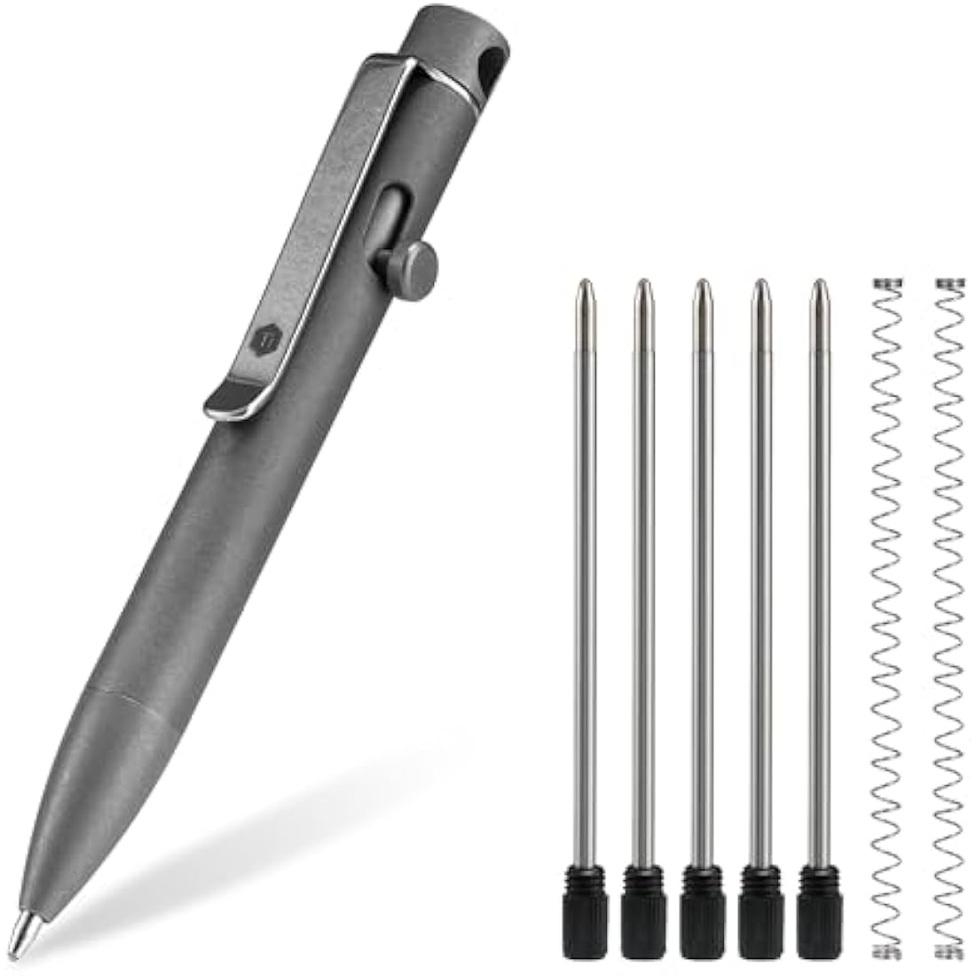 KeyUnity KP04 Titanium Alloy Ballpoint Pen with Clip, Retractable EDC Pocket Pen for Daily Use (Stonewashed)