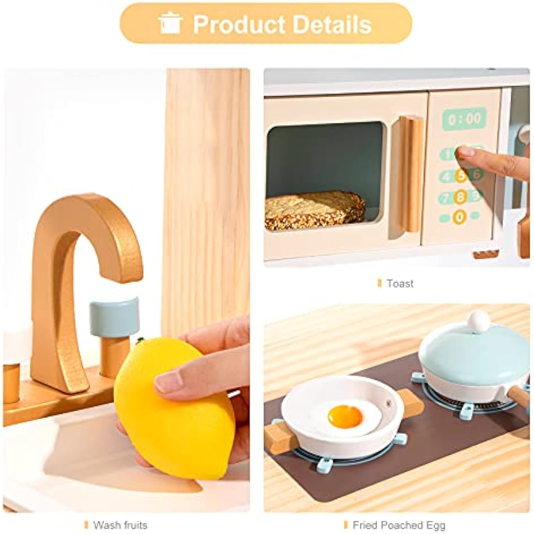 ROBUD Kids Kitchen Wooden Toys Age 3 4 5 | Play Kitchen Toy for 3 4 5 6 Year Old Girl Boy Gifts Wooden Kitchen Kids Birthday for Girls Role Play Toys 3-6 Years Old Presents