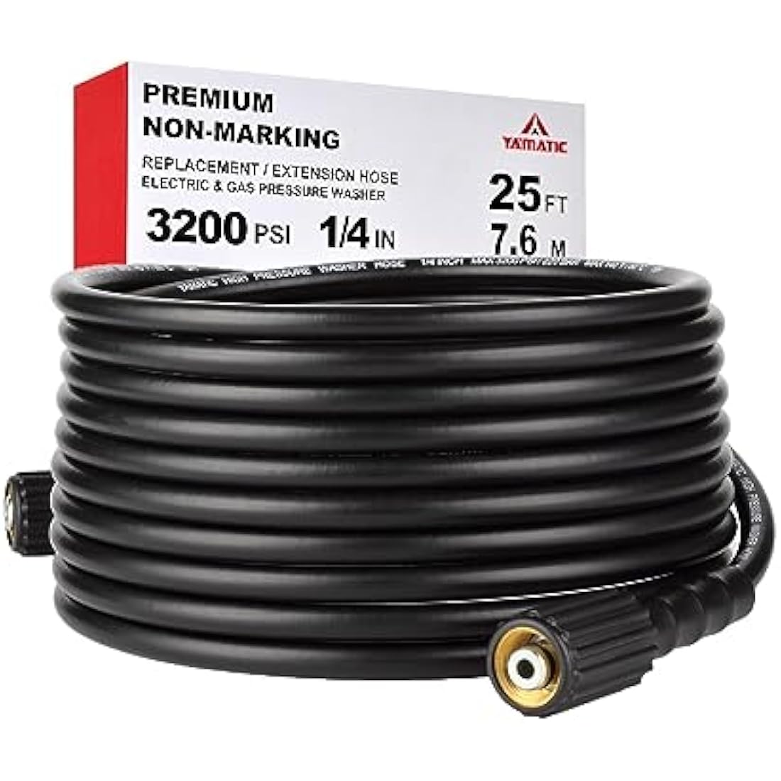 YAMATIC M22 Pressure Washer Hose 7.6M/25FT 1/4", Kink Resistant Power Washer Hose Replacement for Flexzilla Uberflex Ryobi Genarac Troy Bilt Honda Leak-Free 22MM Fittings, 3200 PSI/220 Bar