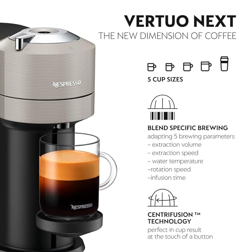 Nespresso Vertuo Next XN910B40 Coffee Machine, Light Grey, by KRU, Plastic, 1500 W, 1.1 liters
