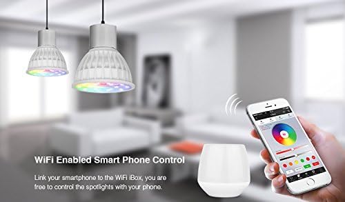 lighteu®, 8X 4W 12V MR16 GU5.3 RGB+CCT LED Spotlight Color Changing and CCT WW CW Temperature Adjustable, Original Mi-Light, Bulb with a 8-Zone Remote (8X FUT104+FUT089)