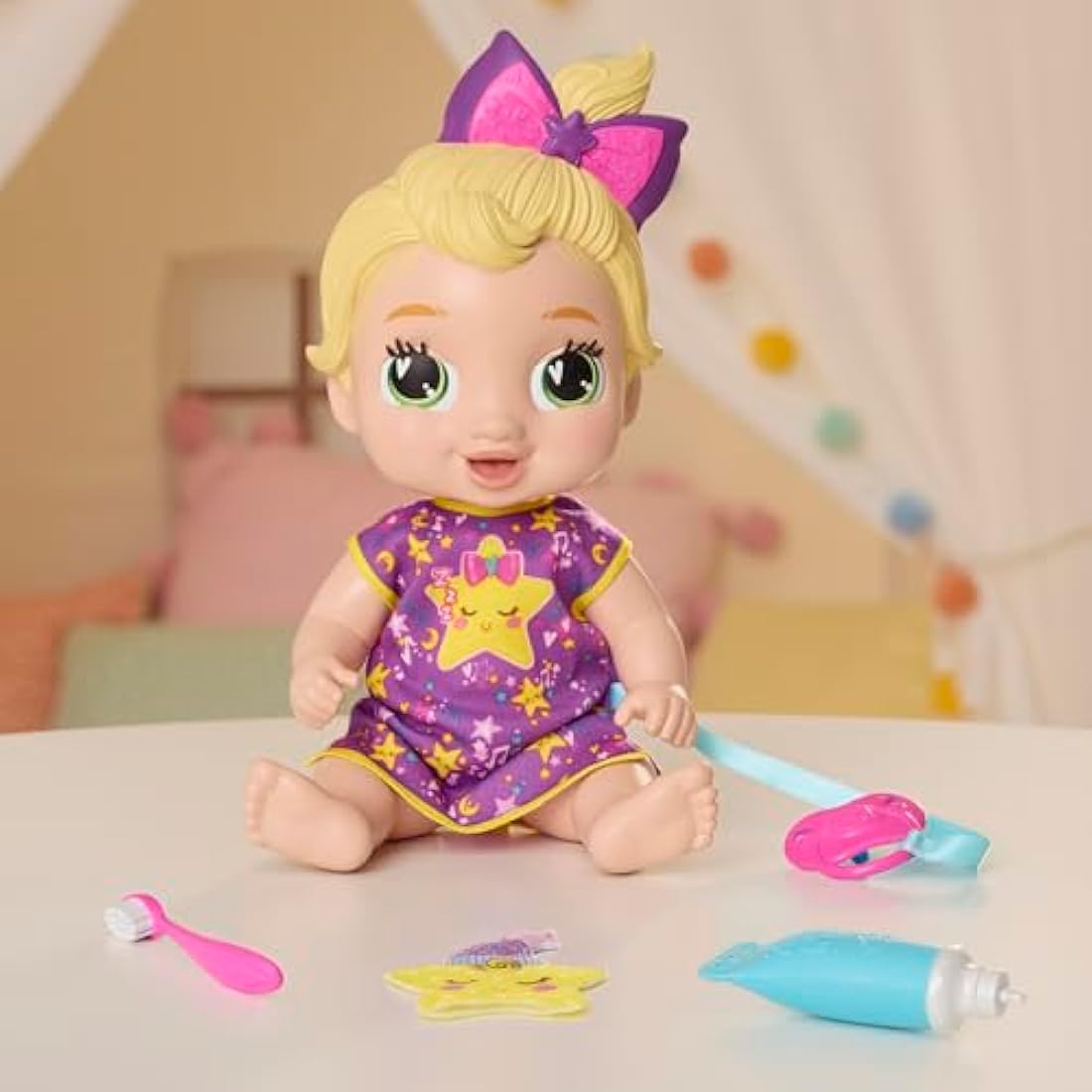 Baby Alive Lil Dreamer LaLa GooGoo Sleepy Baby Doll Set, Blonde Hair, Fun Sleepover Theme, Preschool Toys for Girls & Boys 3 Years & Up
