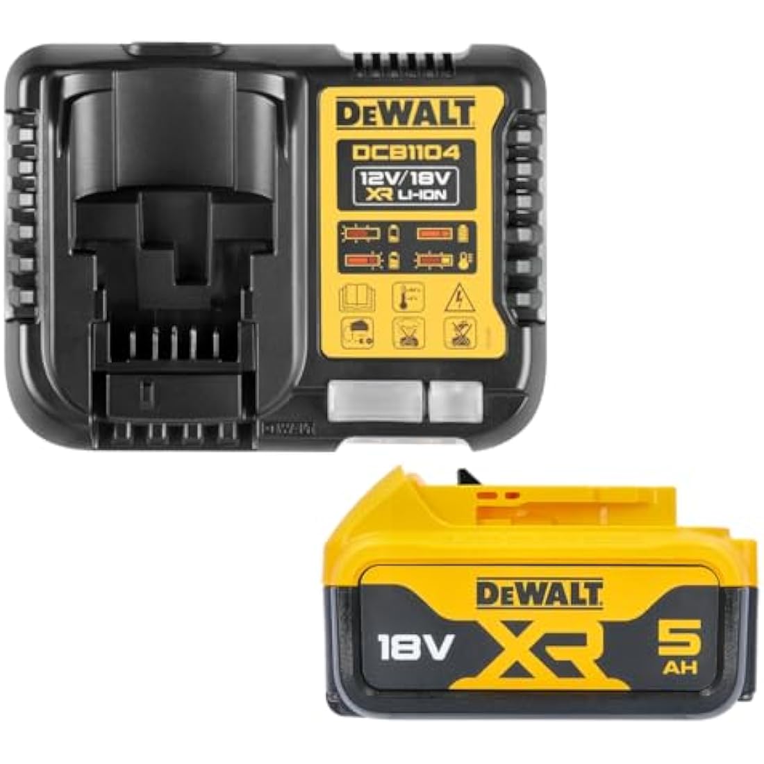 DEWALT DCB184 5.0ah 18v XR Lithium Ion Battery + DCB1104 Charger