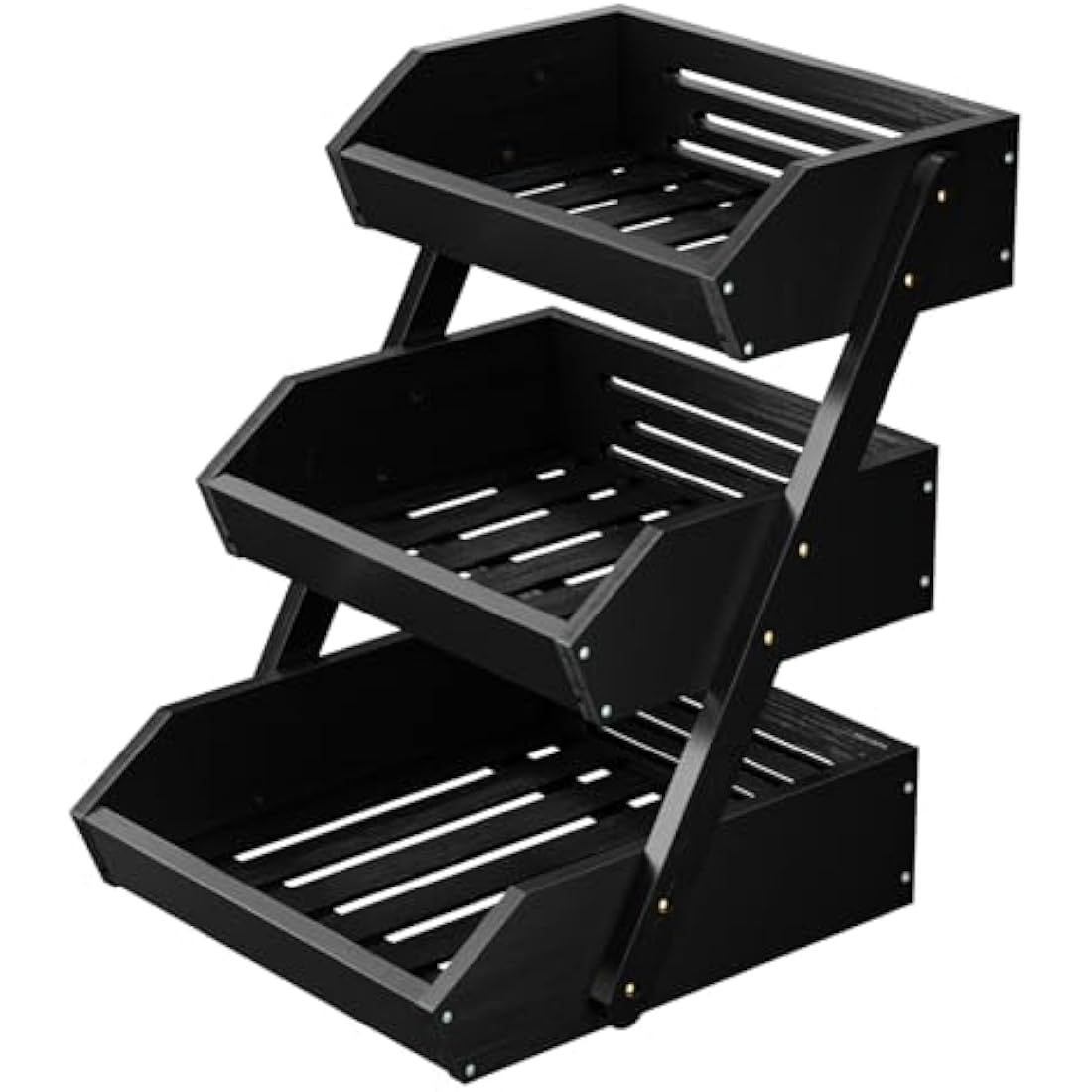 CALM COZY Bamboo Fruit Basket, 3-Tier Fruit Rack Holder Organiser for Countertop, Decorative Fruit Bowl Vegetables Bread Storage Stand for Kitchen, Black