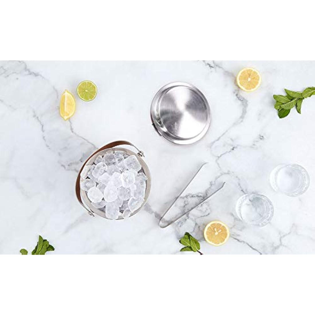 VINN DUNN Ice Bucket with Lid 1.2 Litre Stainless Steel Double Walled Ice Bucket Insulated with Concealed Tong&Carry Handle(Warm Sunset Gold)