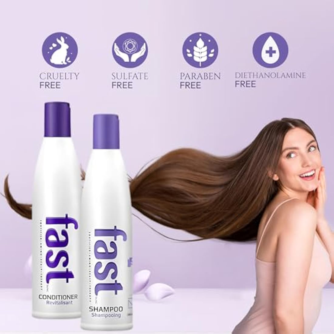 FAST Hair Growth Shampoo and Conditioner - Supercharges Growth for All Hair Types, Repairs Damaged Hair, Vegan, SLS/Paraben-Free, 1 Month Supply, 300ml x2