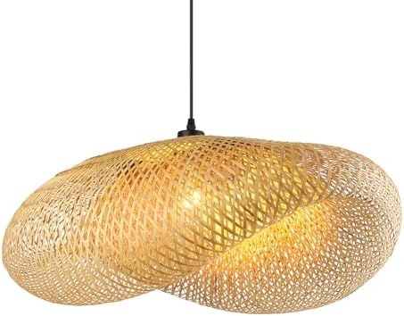 Schindora Creativity Hanging Lights,Handwoven Hat Bamboo Light Shade Retro Ceiling Pendant Light 100Cm Vintage Ceiling Lights for Kitchen Dining Room Living Room Restaurant,Light Straw