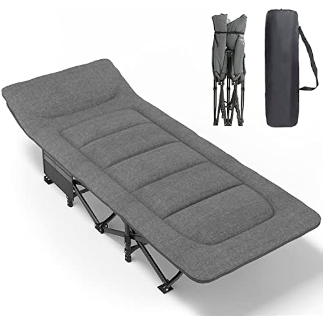 ATORPOK SHOP Camp Beds for Adults with Cushion and Pillow, Portable Travel Camping Cot for Sleeping, Lightweight Tent cot with Carry Bag Supports 450 lbs (Gray)