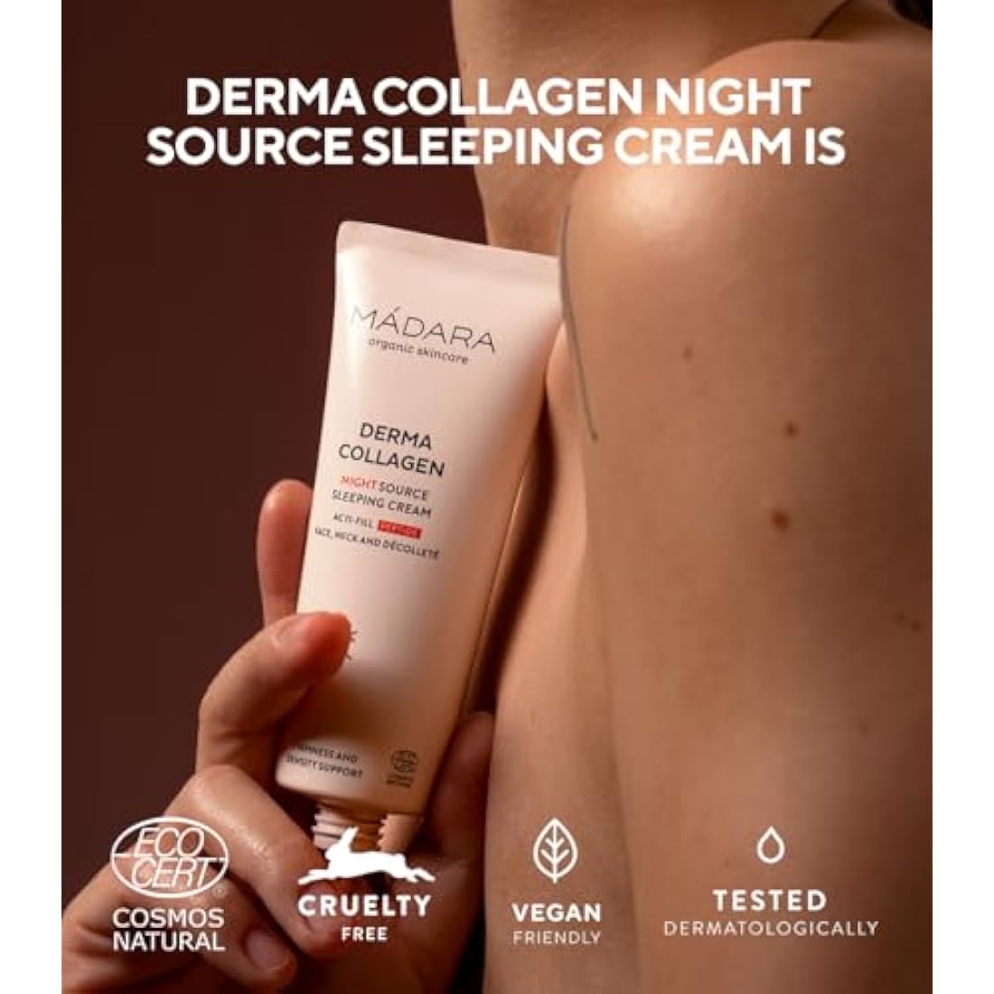 MADARA Organic Skin Care DERMA COLLAGEN Night Source Sleeping Cream – Overnight Hydrating & Firming Cream with Peptides, Algae & Hyaluronic Acid for Anti-Aging & Skin Renewal, 70ml