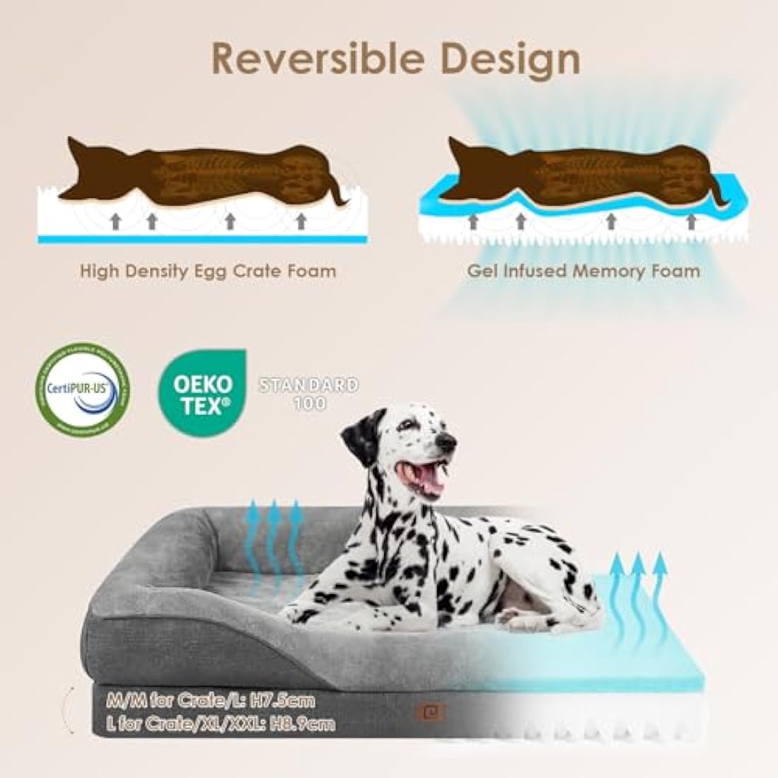 EHEYCIGA Memory Foam Dog Beds Large, Orthopedic Dog Beds Sofa with Sides and Waterproof Liner, Pet Couch with Washable Removable Cover and Non-Slip Bottom, 91x68x17cm, Dark Grey