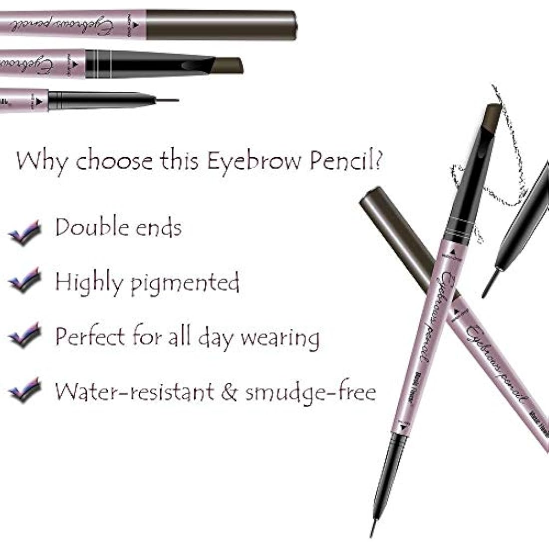 HeyBeauty Eyebrow Pencil with Brow Brush, Double Ended Eyebrow Pen, Automatic Makeup Cosmetic Tool (Khakl Coffee)