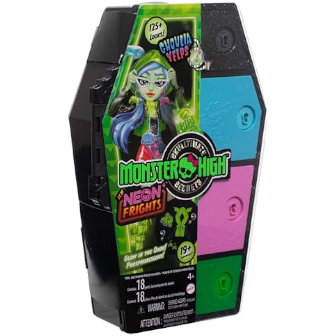 Monster High Doll and Fashion Set, Ghoulia Yelps Doll, Skulltimate Secrets: Neon Frights, Dress-Up Locker with 19+ Surprises, HNF81