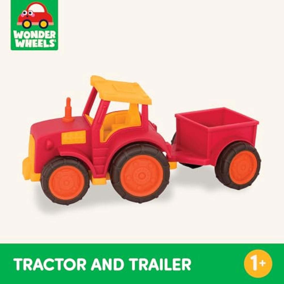 Wonder Wheels by Battat – Tractor & Trailer – Toy Tractor and Trailer Combo for Toddlers Age 1 and Up (2 pc). – 100% Recyclable, Red