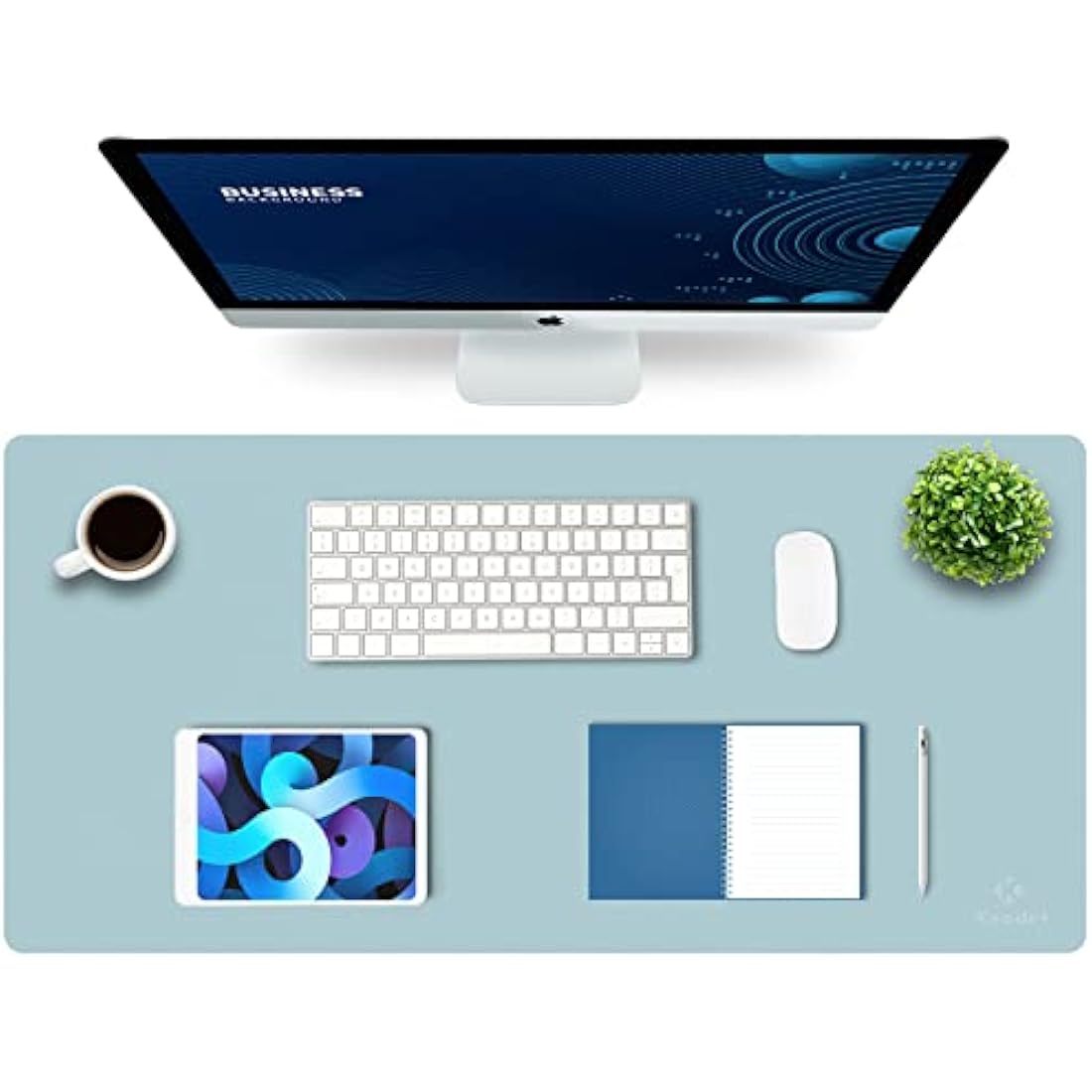 K KNODEL Large Office Leather Desk Mat, Mouse and Keyboard Pad, Computer and Laptop Mat, Desktop Protector and Cover, Writing Pad and Blotter (90x43cm, Light Blue)