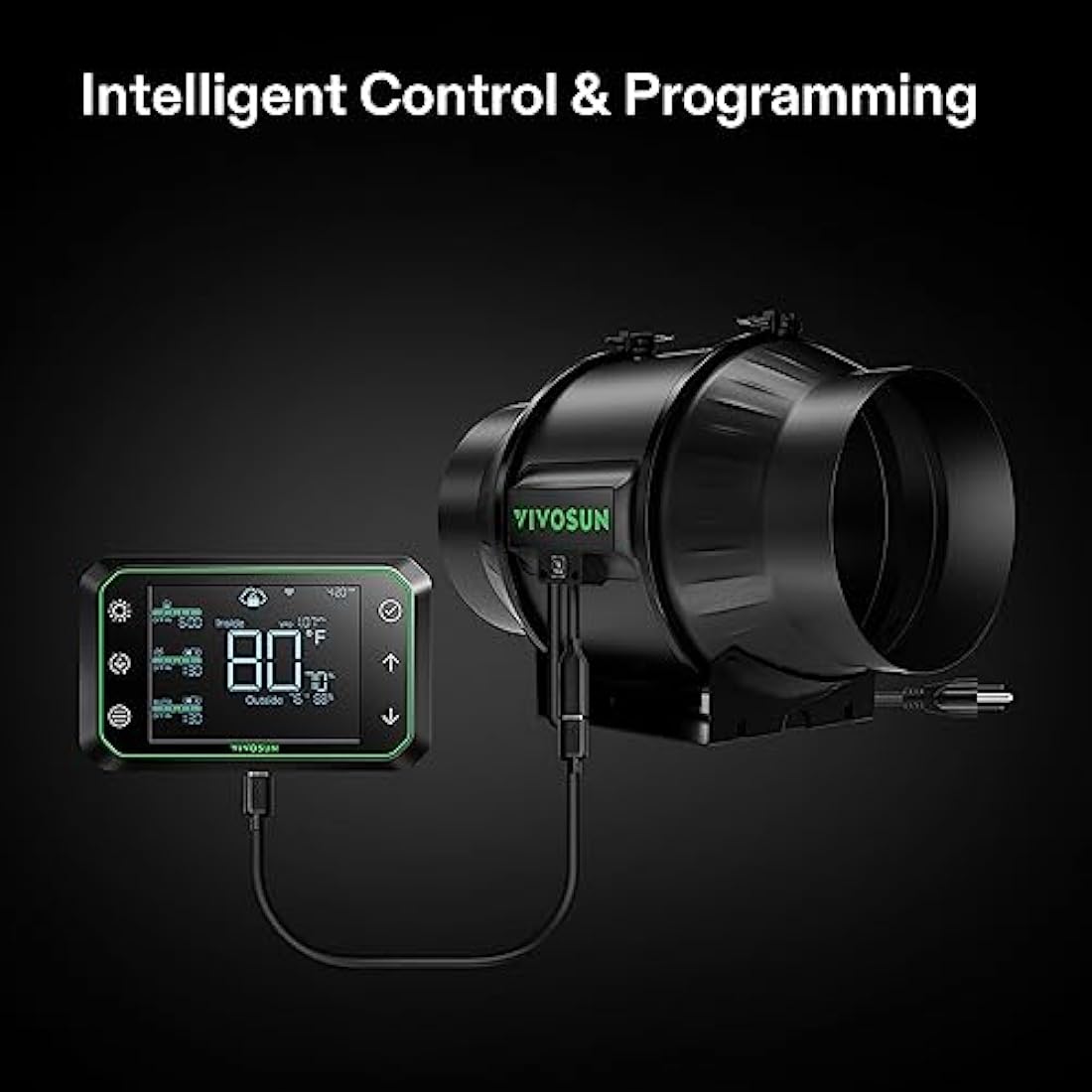 VIVOSUN Inline Duct Fan 150 mm Quiet Extractor Fan 693 m³/h with EC Motor and GrowHub E42A WLAN Controller AeroZesh T6 Fan for Grow Tents and Hydroponics