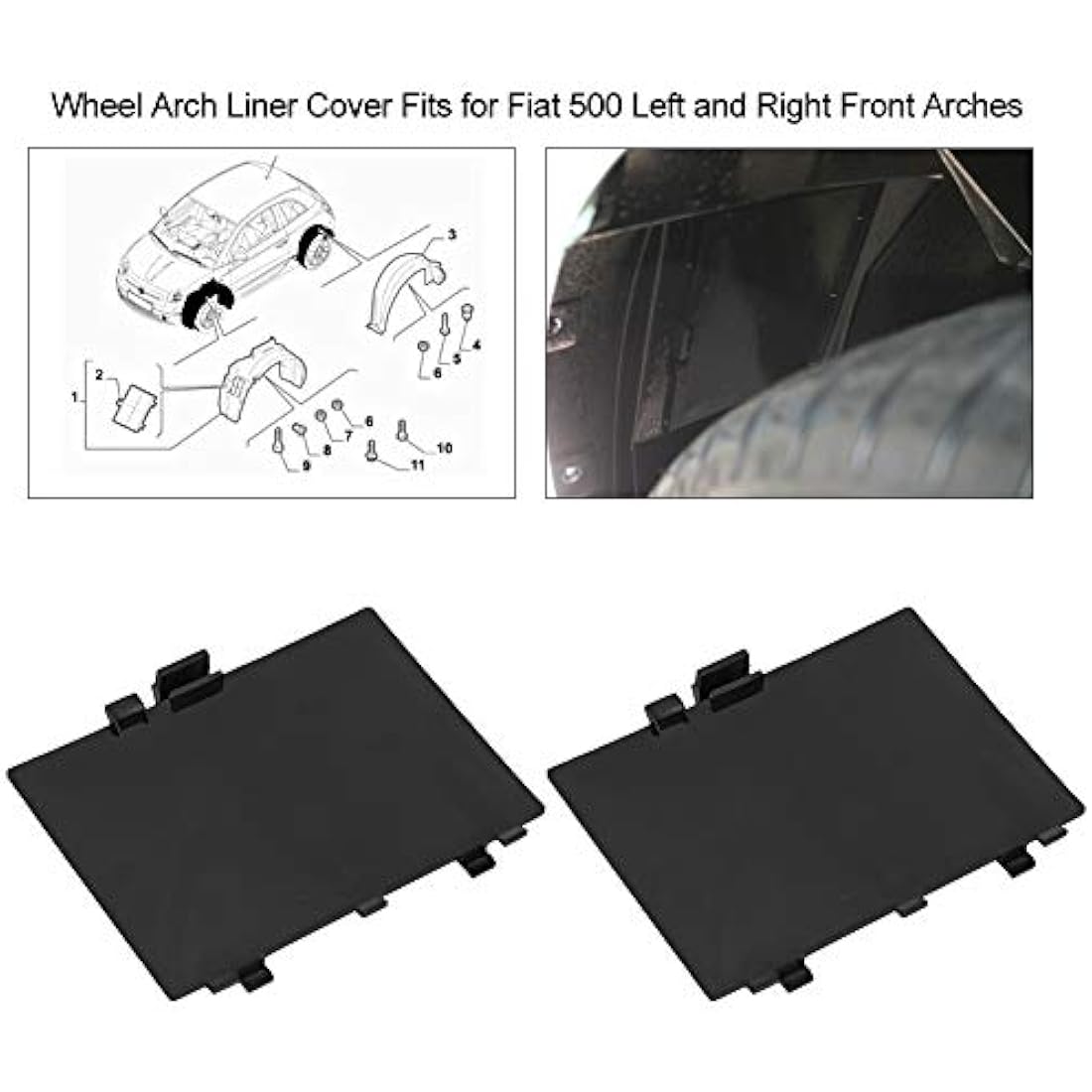 Cover Panel Wheel Arch Liner 71752114 Fits for 500 Left and Right Front Arches (1 Pair)+Fiat 500 Daytime Running Light Cover+Fiat 500 Wheel Arch Liner Cover+Fiat 500 Inner Wheel Arch Liner