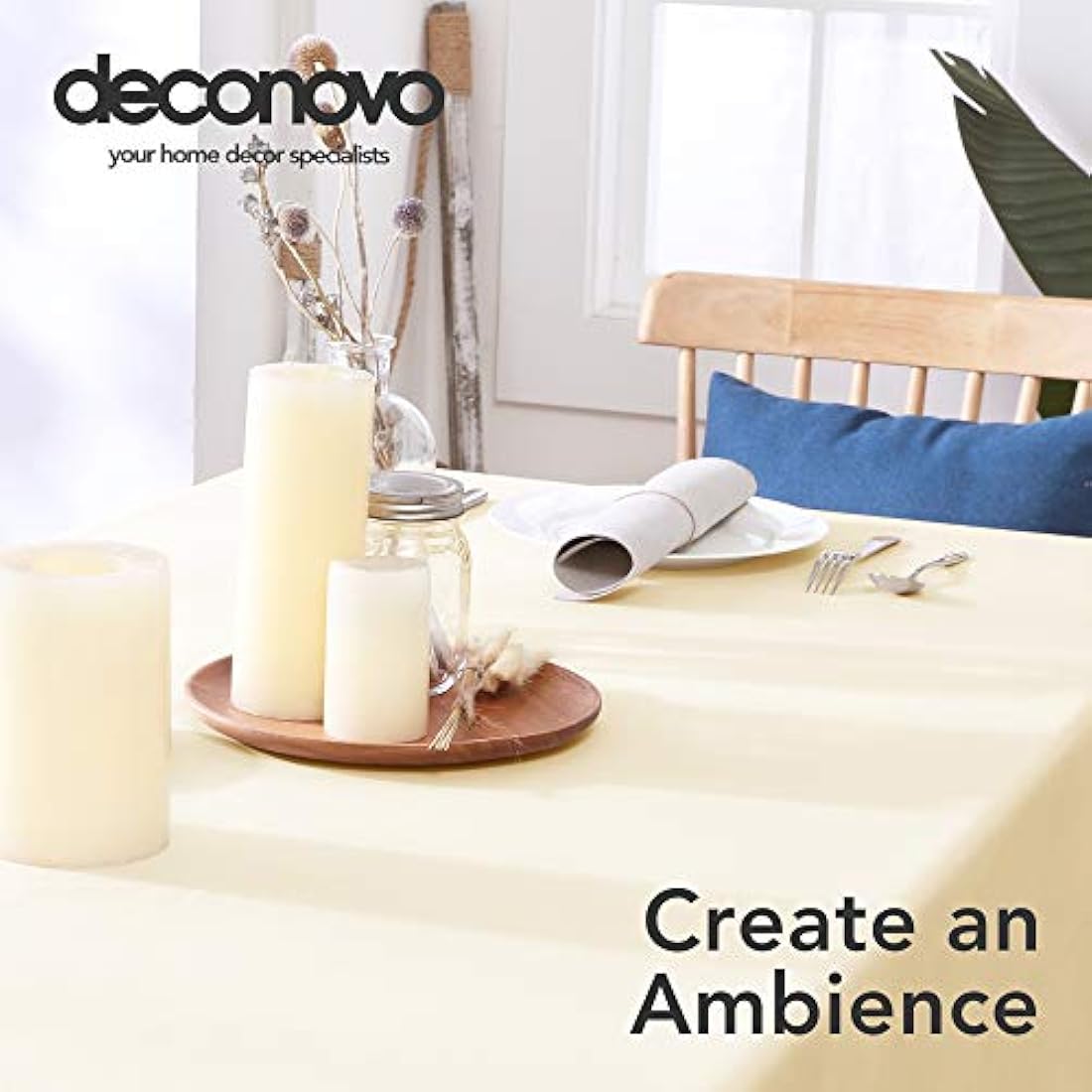 Deconovo Home Decorative Oxford Wipeable Tablecloth Rectangle Water Resistant Tablecloth for Patio Table 130x280cm(51x110in) Beige