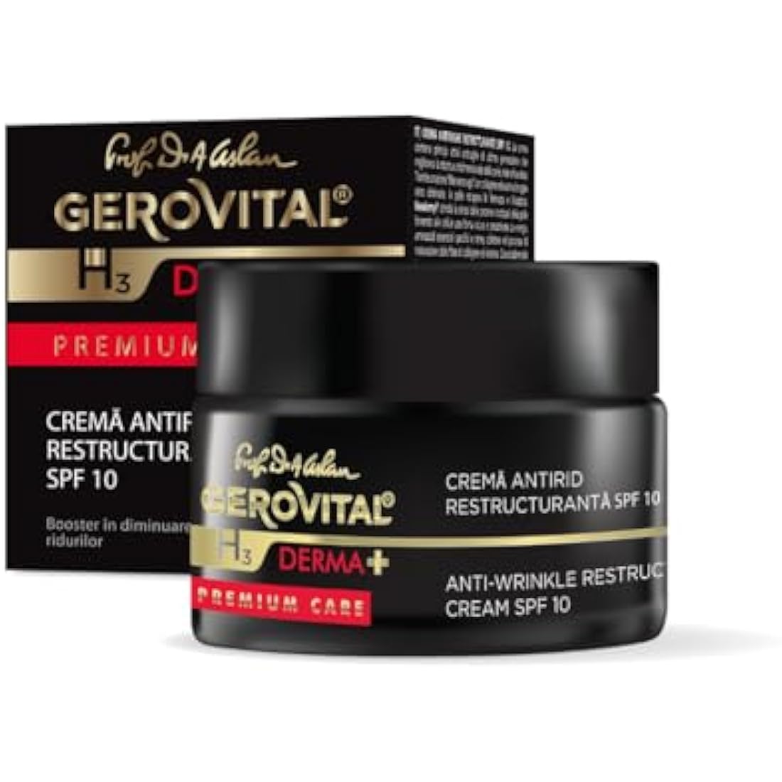 Gerovital H3 Derma+ Premium Care Anti-Wrinkle Face Cream SPF 10 – Restructuring & Firming, Reduces Wrinkles, Restores Elasticity, Anti-Aging Skincare, 50ml