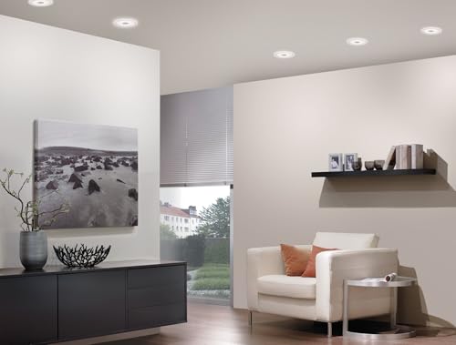 Paulmann Premium Whirl 3 x 4.9 W Recessed Ceiling Spotlight Set, Warm White, Satin Aluminium, Dimmable, IP23, 12 x 12 x 1 cm, Living Room