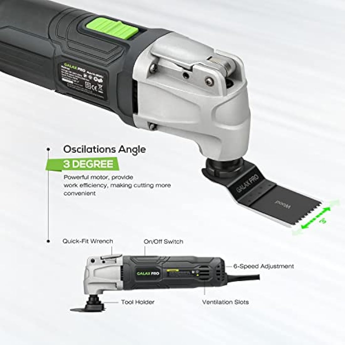 GALAX PRO Oscillating Tool, 260W 6 Variable Speed Oscillating Multi-Tool Kit with Quick-Lock Accessory Change, Oscillating Angle:3°, 40pcs Accessories and Carry Bag