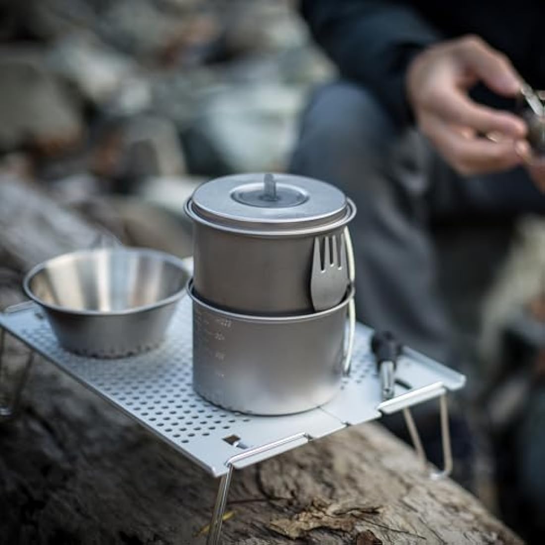 Snow Peak Titanium Mini Solo Combo Cookset, Japanese Titanium, Ultralight and Compact for Camping and Backpacking,Silver,Pot: 10.8 x 13cm, Cup: 10.9 x 7.1cm | Stowed: 11 x 13cm