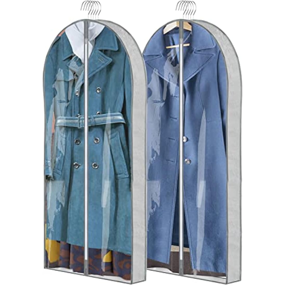 ZSURLUX Dress Bags Covers 60 x 150cm 2Pack, Hanging Dress Storage Bag, Long Garment Bags for Dresses, Long Coat, Grey