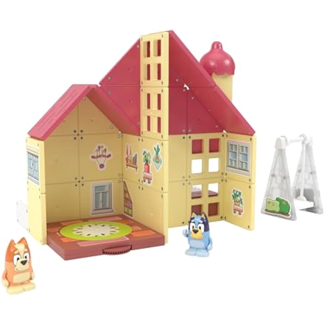 Tile Town Bluey Heeler Home Magnetic Tiles Construction Building Playset with Bluey and Bingo Figures, Kids 3-5+, New Action Tiles for Action Play, Realistic Builds, STEM Creative Toy
