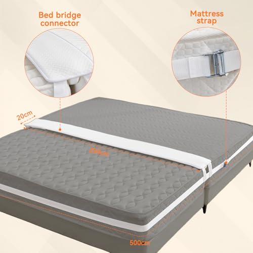 Qucover Bed Bridge Twin to King Converter Kit, Gap Filler Kit with Memory Foam, Comfortable Mattress Connector for Guest and Hotel, 200x20x8cm