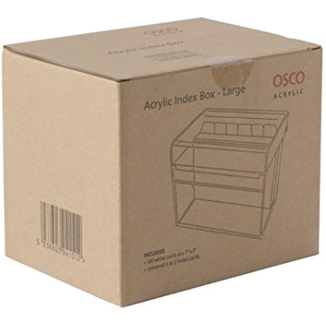 OSCO Clear Acrylic Index Box | Large | A to Z Divider Tabs | 100 Lined Note Sheets Included (7" X 5") | Ruled Revision Flash Cards | Recipe Notes | Office Contact Filing | Fits 177 x 127 mm Docs