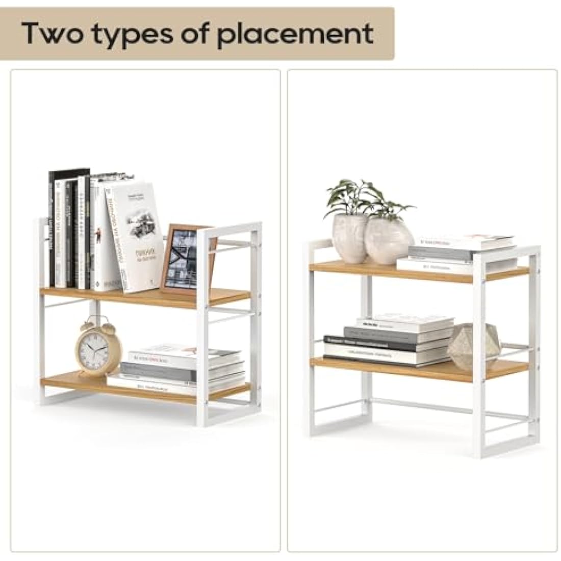 THYGIFTREE Office Desk Shelf Organizer, Wood Desktop Bookshelf Supplies Storage Rack, Shelf for Top of Desk and Dresser (WHITE)