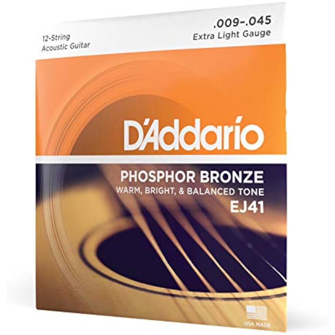 D'Addario Guitar Strings - Phosphor Bronze Acoustic Guitar Strings - EJ41 - Rich, Full Tonal Spectrum - For 12 String Guitars - 09-45 Extra Light 12-String