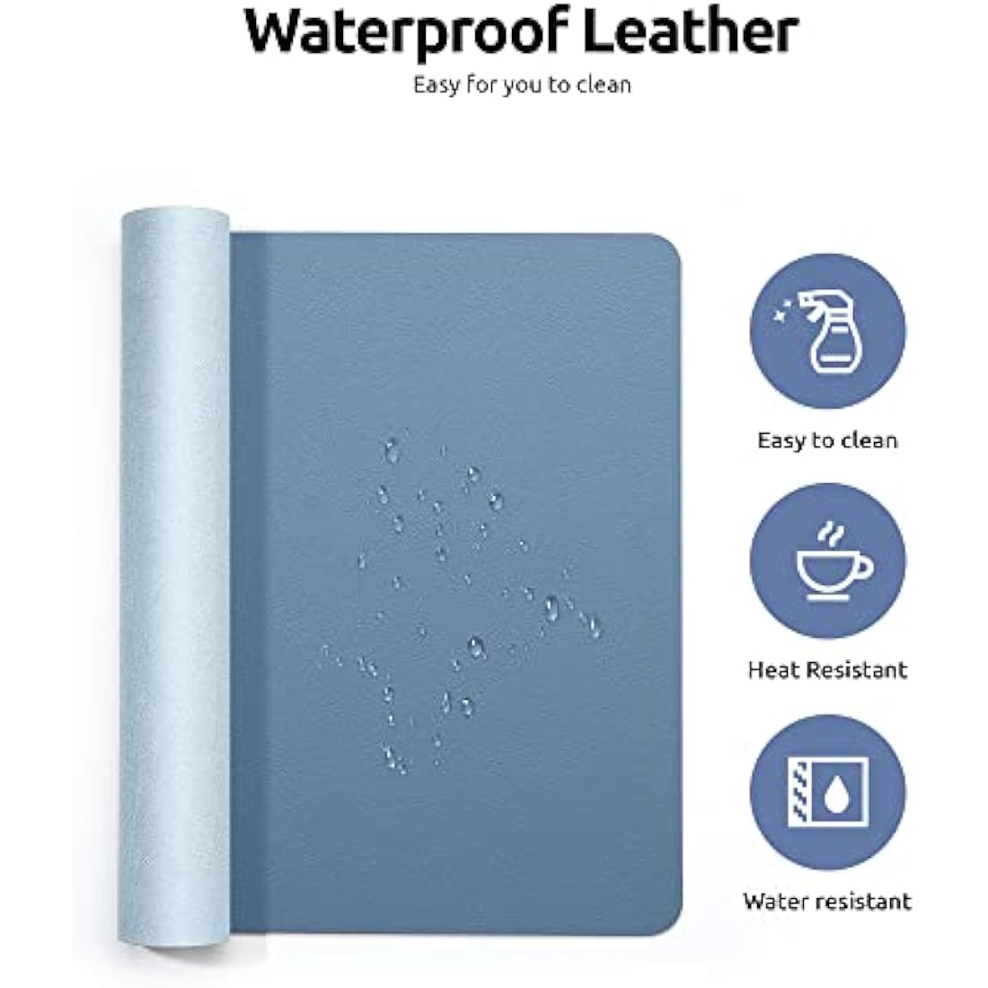 YSAGi Leather Desk Mat, Large Mouse Mat, Non-Slip Desk Pad, Waterproof PU Leather Table Protector Writing Pad for Office and Home (90 x 43 cm, Sea Blue)