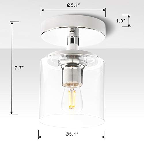 Yosoan Industrial Glass Ceiling Lights, Edison Pendant Light Fitting, Flush Ceiling Light Fixture, E27 Srew (Chrome)