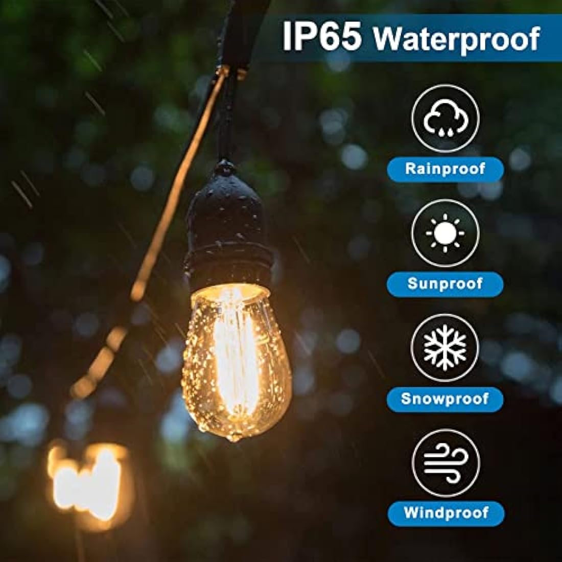 Spacelumen 49FT Outdoor String Lights Mains Powered, 16 Pcs 2W S14 LED E27 Screw Bulb, 2700K Warm White S14 Garden String Festoon Lights for Patio Party Wedding Yard Gazebo