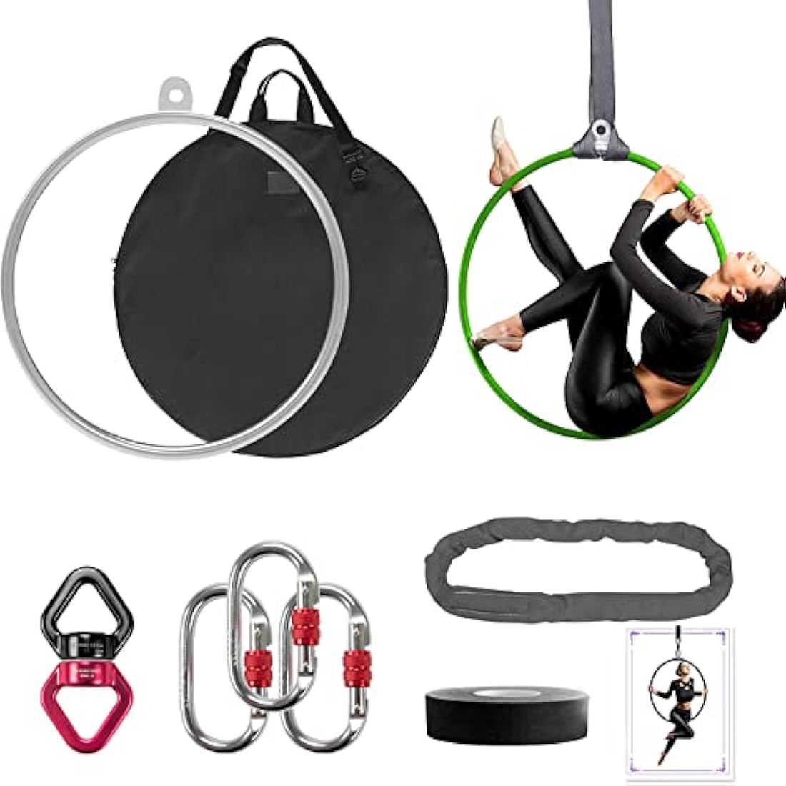 DASKING Aerial Hoop 85cm/90cm Lyra Hoop Set Fully Strength Tested 500LBS Single Point Circus Acrobatics Aerial Arts Fitness Equipment Dance Yoga Ring Hoops Kit With Accessories and Storage Bag