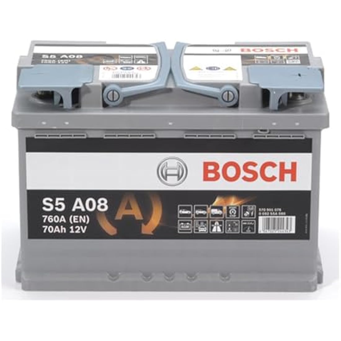Bosch S5A08 Car Battery 70 A/h - 760 A - 12 V, Type 096, AGM Lead-acid for Vehicles with a Start/Stop System, Left (-) Right (+), 278 x 175 x 190 mm - For Vehicles with Regenerative Braking