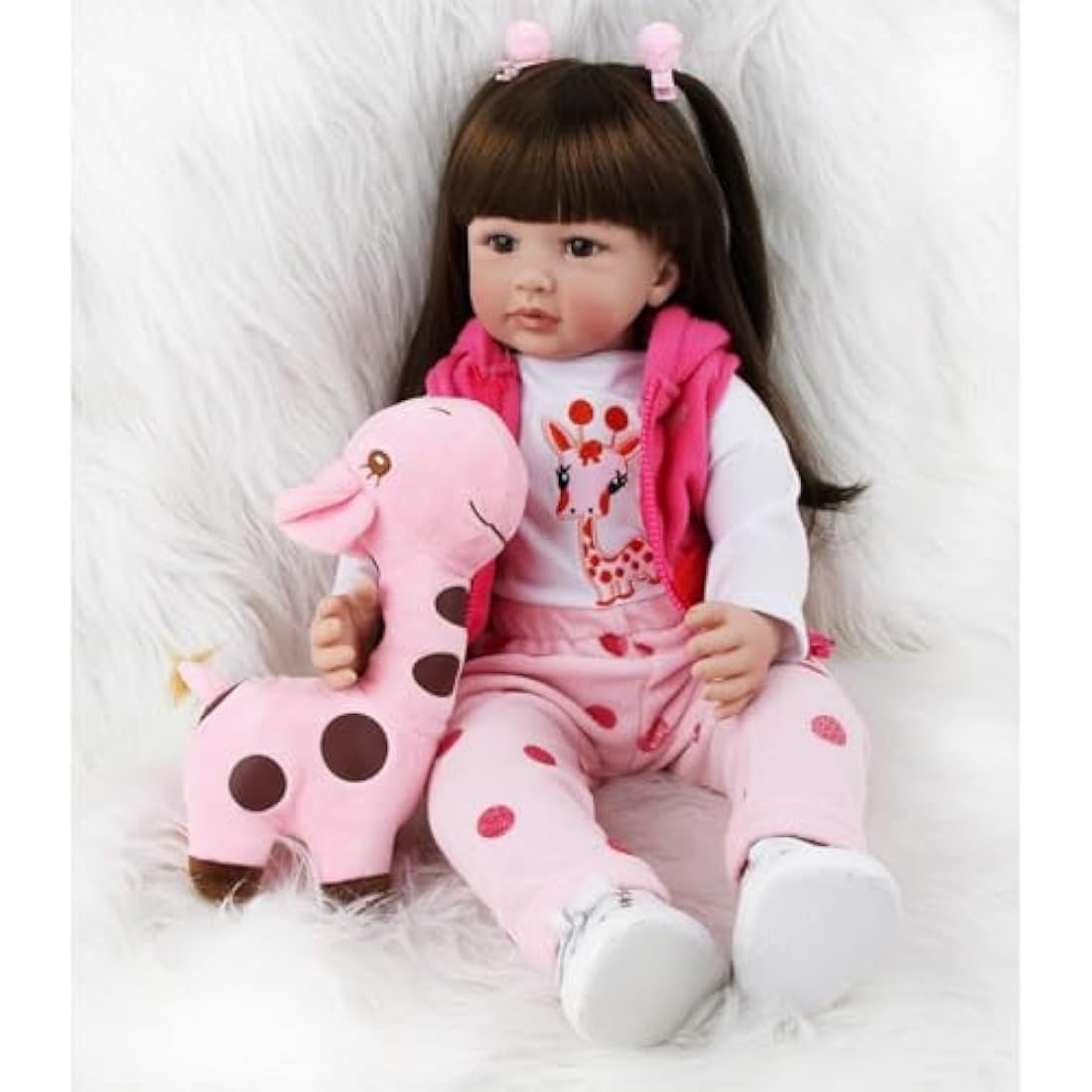 ZIYIUI 24 inches 60 cm Reborn Baby Dolls Soft Silicone Vinyl Realistic Reborn Dolls Girl Lifelike Reborn Dolls Handmade Newborn Reborn Toddler Dolls Black long hair Asian girl Xmas Gifts(24 inches)