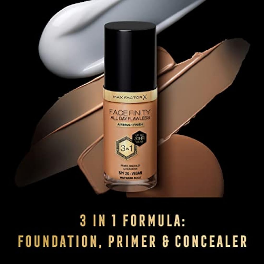 Max Factor Facefinity 3-in-1 All Day Flawless Liquid Foundation, SPF 20 - 62 Warm Beige, 30 ml