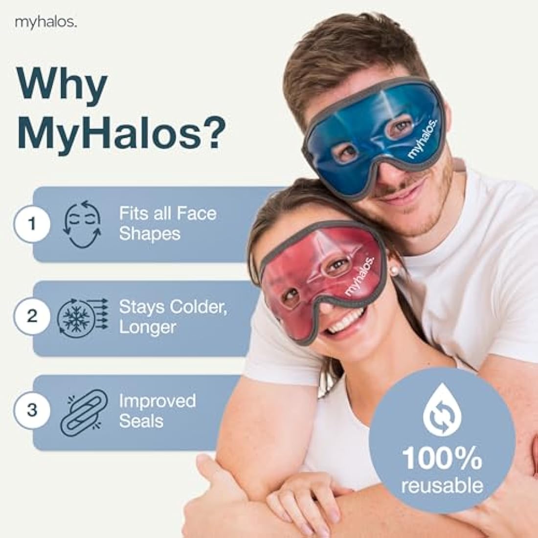MyHalos Gel Eye Mask - Reusable Cooling Eye Mask with Adjustable Straps - Cold Mask for Puffy Eyes, Dark Circles and Hangovers - Eyes Ice Pack Compress for Sinus, Headaches & Puffiness, Pink