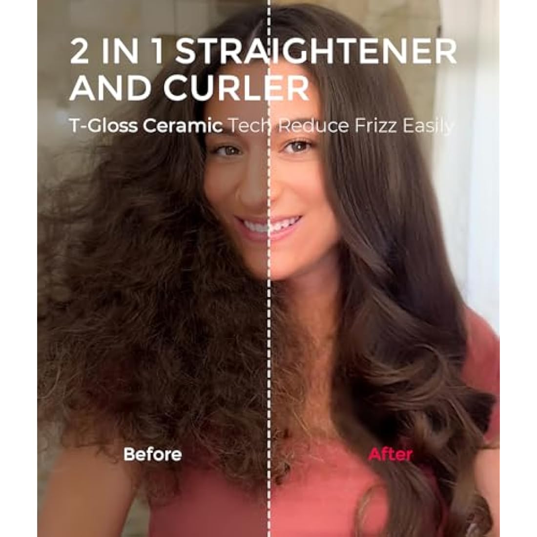 TYMO Thermal Brush - Curling Brush Hair Styler, Heated Round Curling Iron, Blowout Styler with Flexi-Fit Tech for Hair Straightening and Curling 2 in 1, Dual Voltage, 3 Temps, Quick & Easy, 43mm Gold