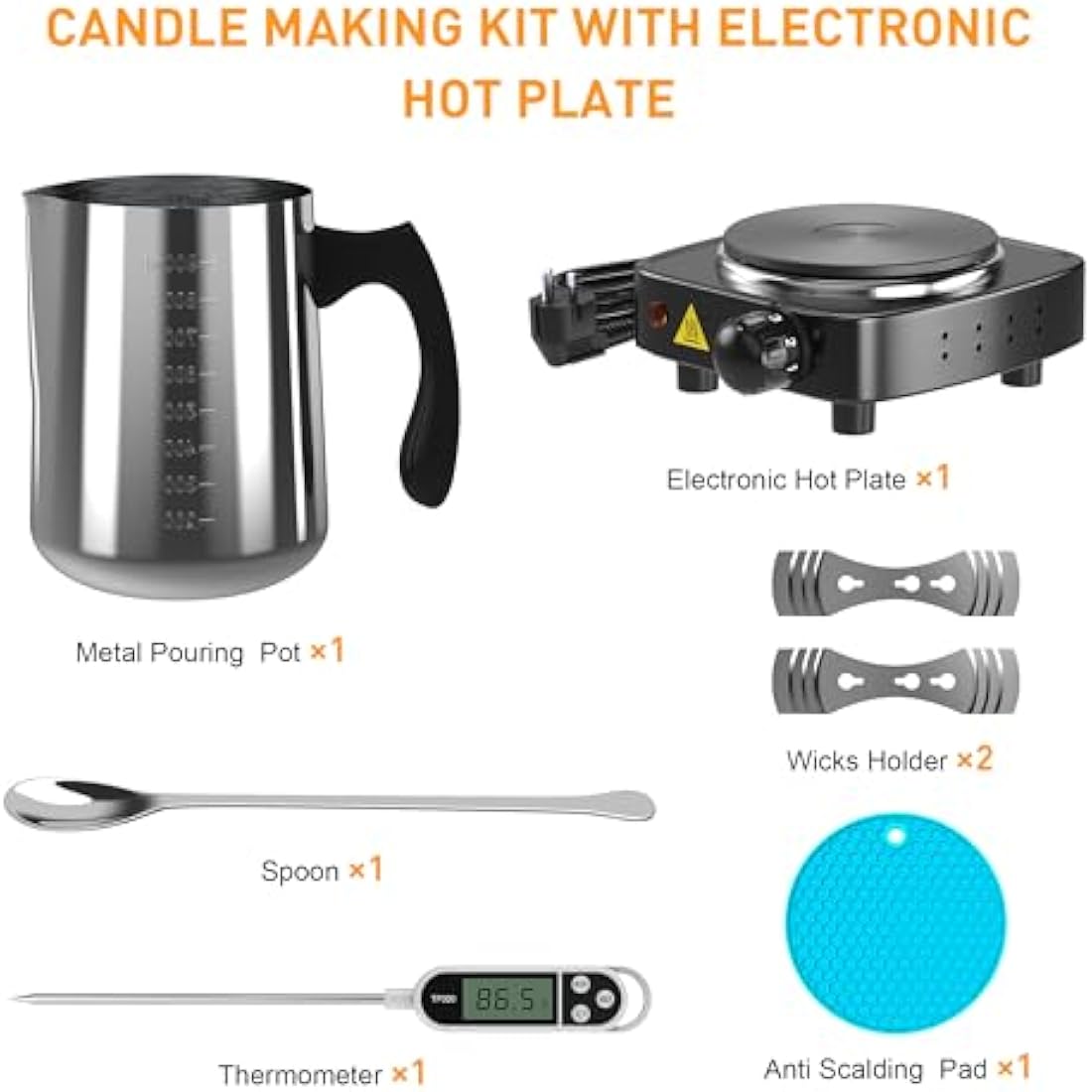 Ohcans Candle Making Kit with Electronic Hot Plate, Candle Making Kit for Adults, DIY Starter Candle Making Supplies, with 900ml Candle Pouring Pot, Stirring Spoon, Wicks Holder, Thermometers
