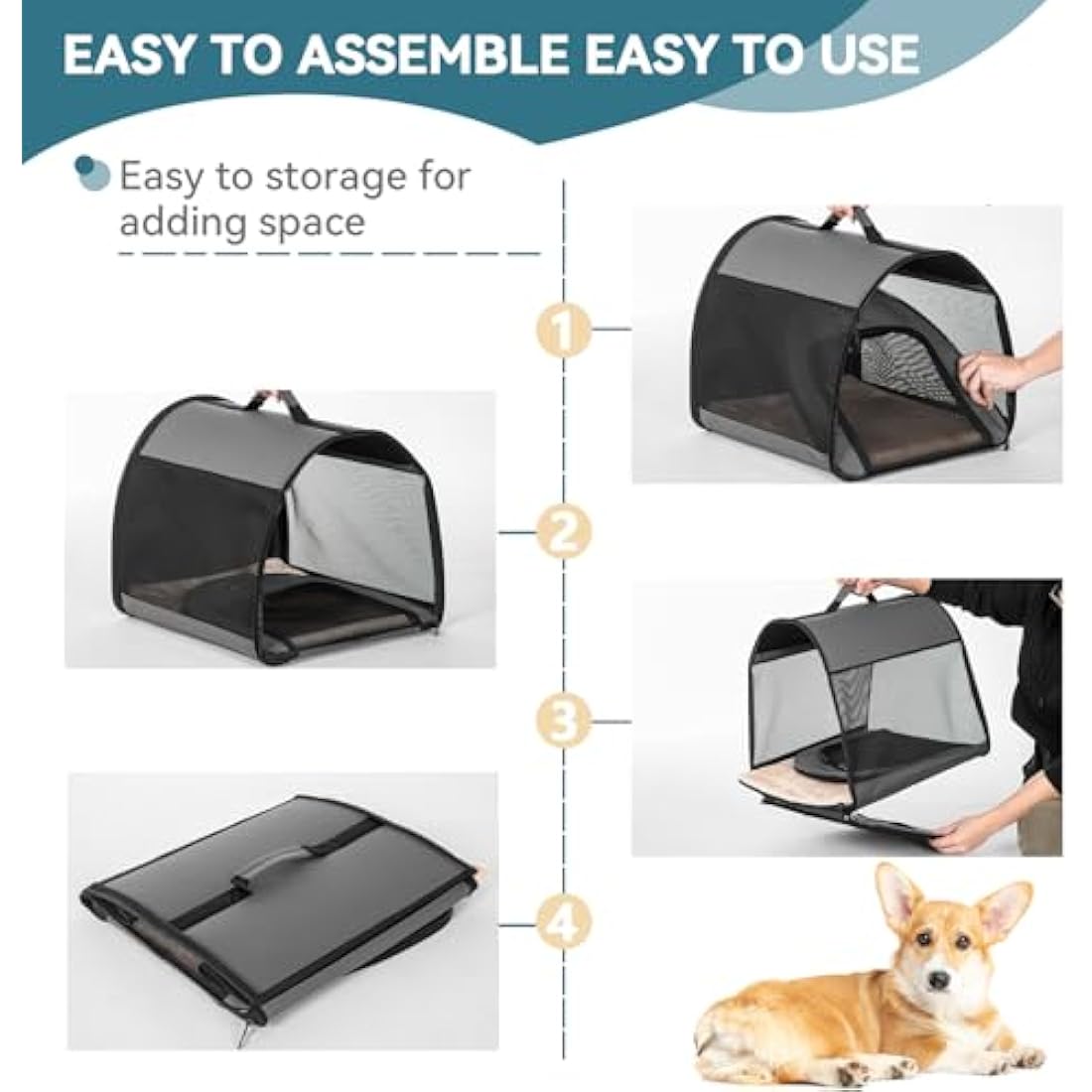 PETSFIT Soft Dog Crate Large, Travel Dog Crate - 30 Inch Lightweight, Roomy, Easy to Set Up, Portable Pop Up Dog Carrier with Thick Mat, Sturdy Portable Cat Kennel, Grey