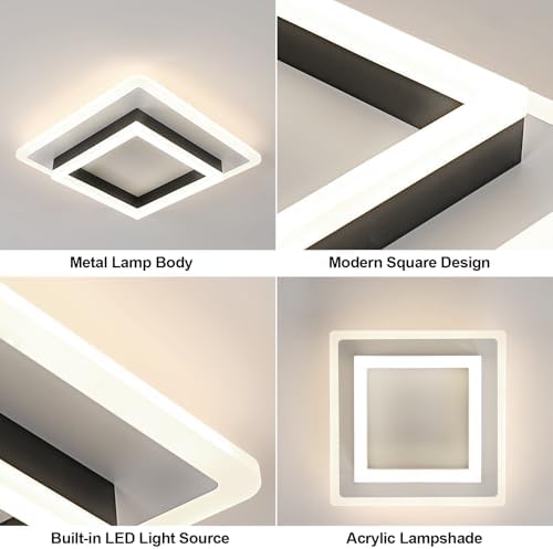 Comely Modern Square 30W 4500K LED Ceiling Light, 30x30x7cm, Black + White, 3300LM, Bedroom, Living Room, Dining etc.