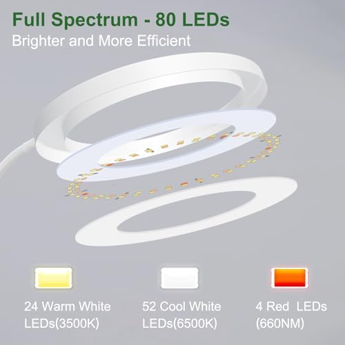 wolezek Grow Light, 80 LEDs Grow Lights for Indoor Plants Full Spectrum, 65in Plant Lights Indoor, 3 Colors LED Grow Light with 360°Gooseneck, 6/12/16H Timer, 5 Brightness, Height Adjustable, White