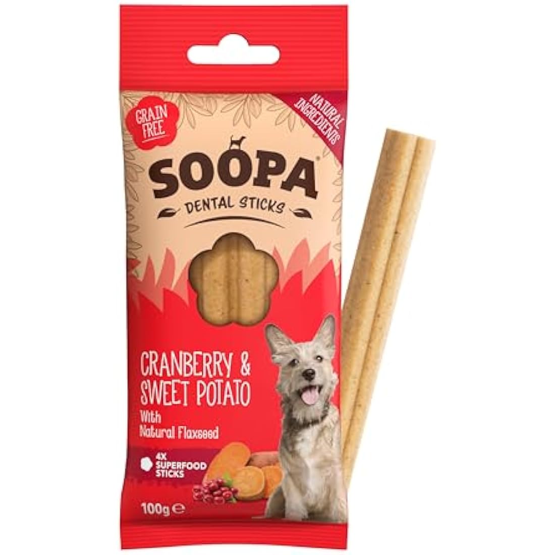 Soopa Cranberry and Sweet Potato Dental Sticks Dog Treat, 100 g
